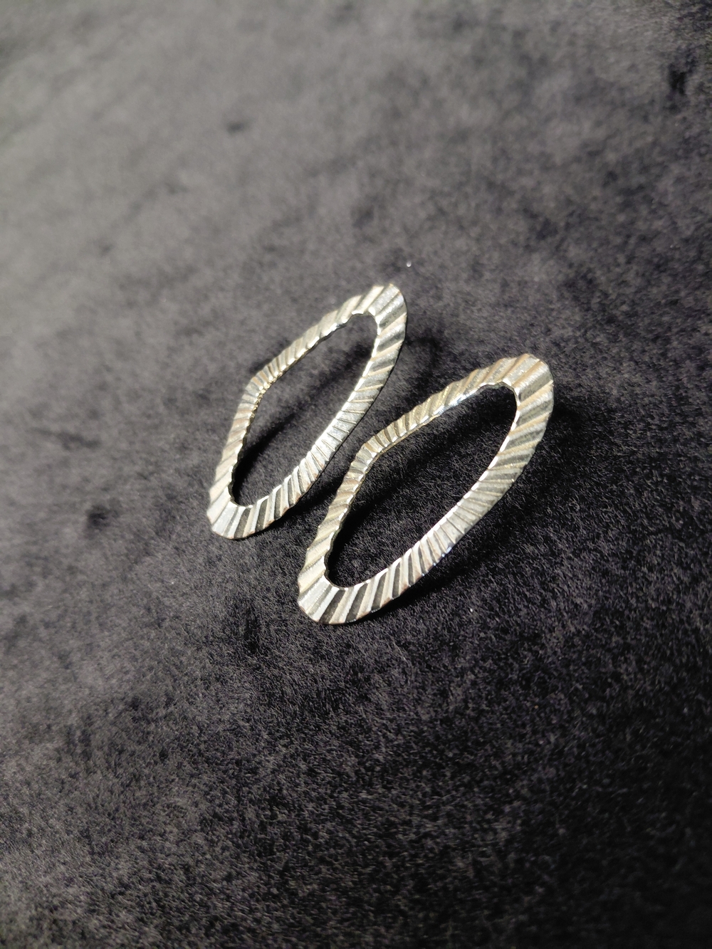 Silver Textured Oval Earrings